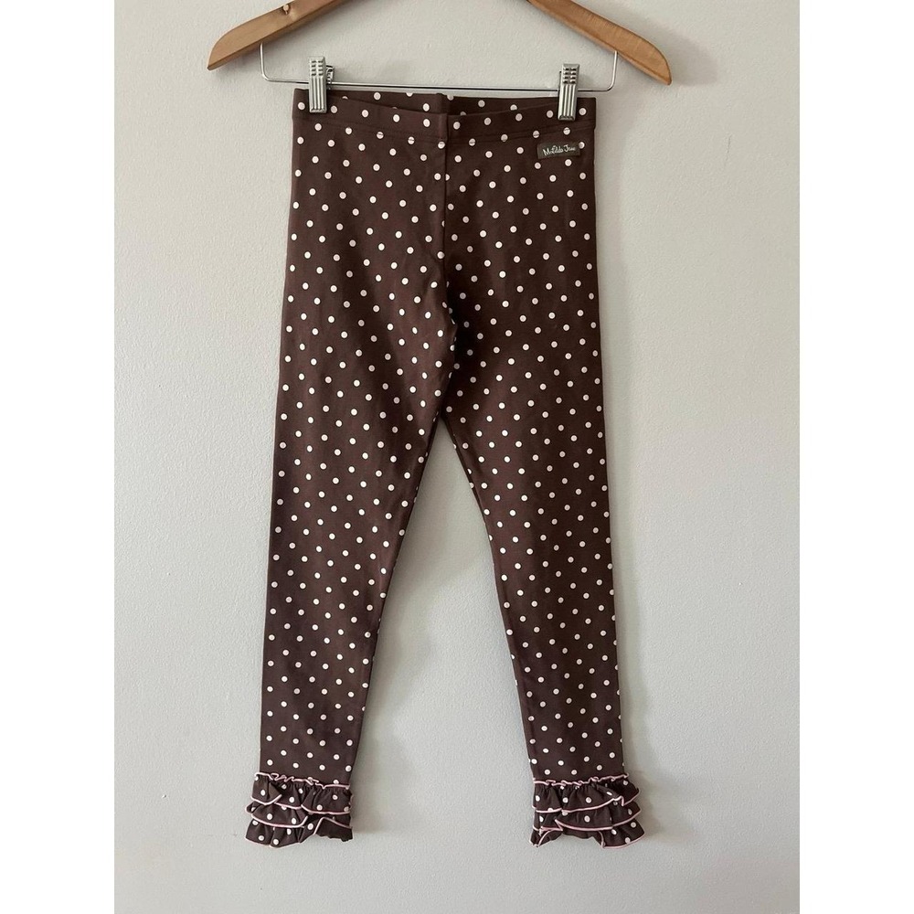 Matilda Jane Heart to Heart Hazel Dot Ruffle Leggings Brown Size 12 NWT